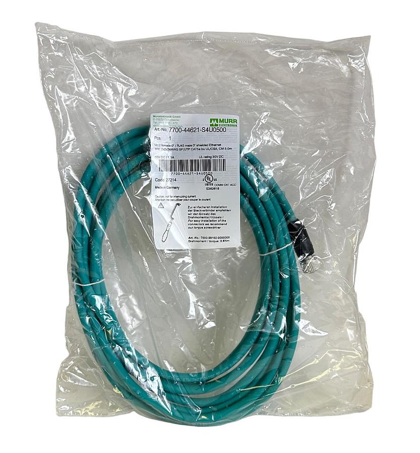 Used NEW MURR ELEKTRONIK 7700-44621-S4U0500 / 770044621S4U0500 M12 FEMALE RJ45 Enet