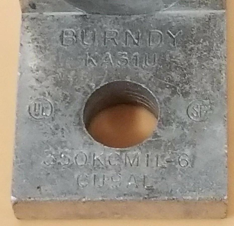 Used BURNDY KA31-U CONNECTOR TERMINAL LUG 350KCMIL-6, CU9AL, KA31U