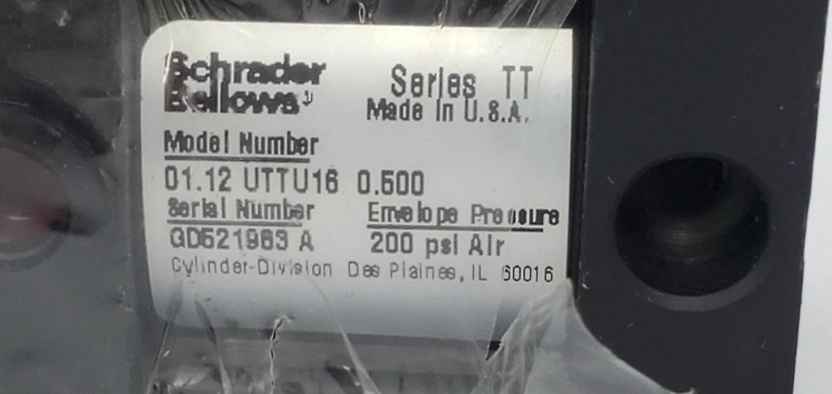 NEW SCHRADER BELLOWS 01.12 UTTU16 0.500 PNEUMATIC CYLINDER, SERIES TT, 200PSI