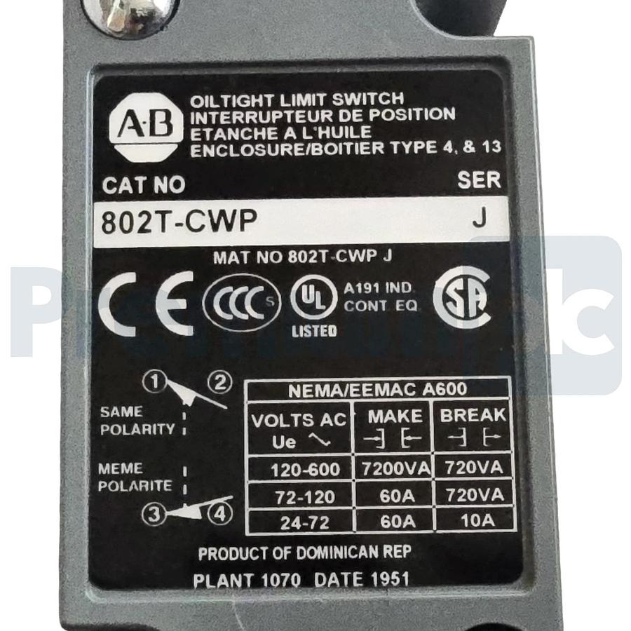 Allen-Bradley 802T-CWP /J Limit Switch Cat Whisker Plug-In Heavy Duty 2-Pos NSMP