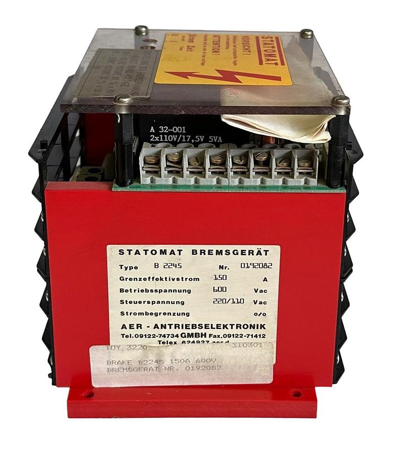 Used AER STATOMAT BREMSGERAT B2345/25 / B234525 BRAKE UNIT 200A 600VAC OPERATING VOLT