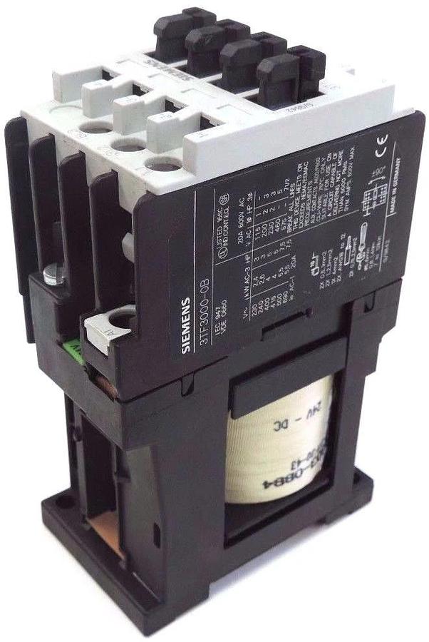 Used SIEMENS 3TF3-000-0BB4 CONTACTOR 20AMP 3POLE 24VDC 600VAC, 3TF3000-0B, 3TF30
