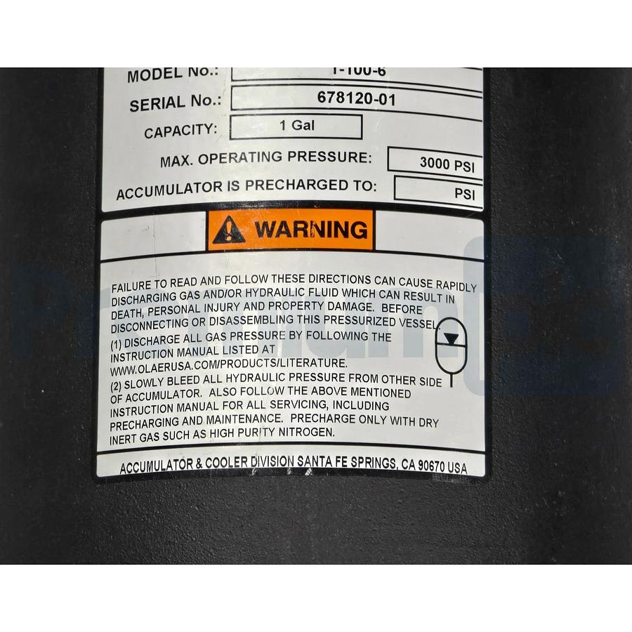 Parker Hannifin 1-100-6 | 11006 Bladder Accumulator 1 Gallon 3000 PSI NSNP