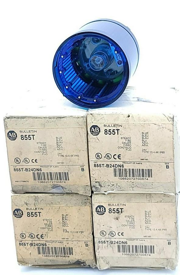 Used LOT OF 4 NIB ALLEN BRADLEY 855T-B24DN6 BLUE LIGHT STACK MODULES 24V SER. B