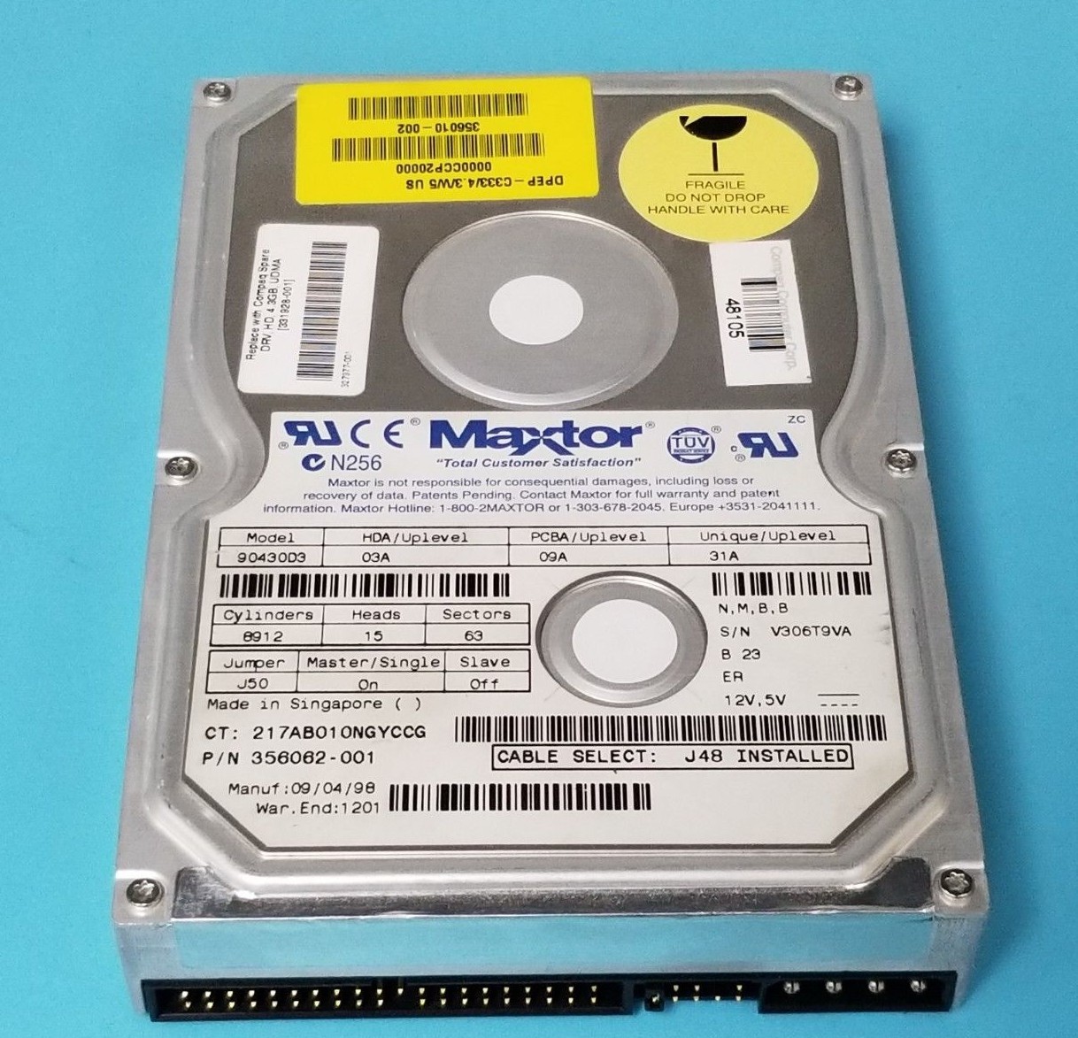 Used MAXTOR 90430D3 3.5" ITE HARD DRIVE 4.3GB, 356062-001