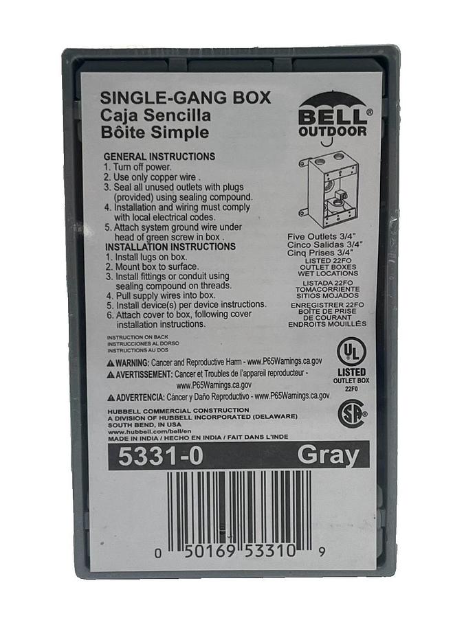 LOT OF 9 BELL OUTDOOR 5331‑0 SINGLE GANG BOX 5 x ¾″ GRAY WEATHERPROOF ALUMINUM
