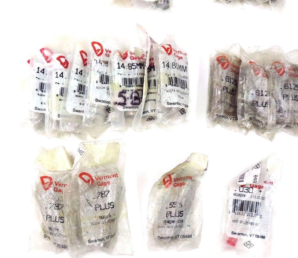 LOT OF 29 NIB VERMONT GAGE PIN GAGES 14.85MM, .787'', .585'', .6125'', .612''