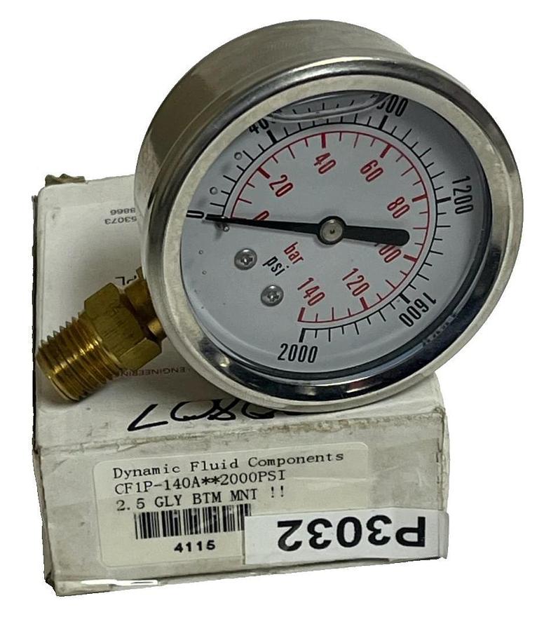 Dynamic Fluid Components CF1P-140A Pressure Gauge 2000 PSI 2.5" Face 1/4" NPT
