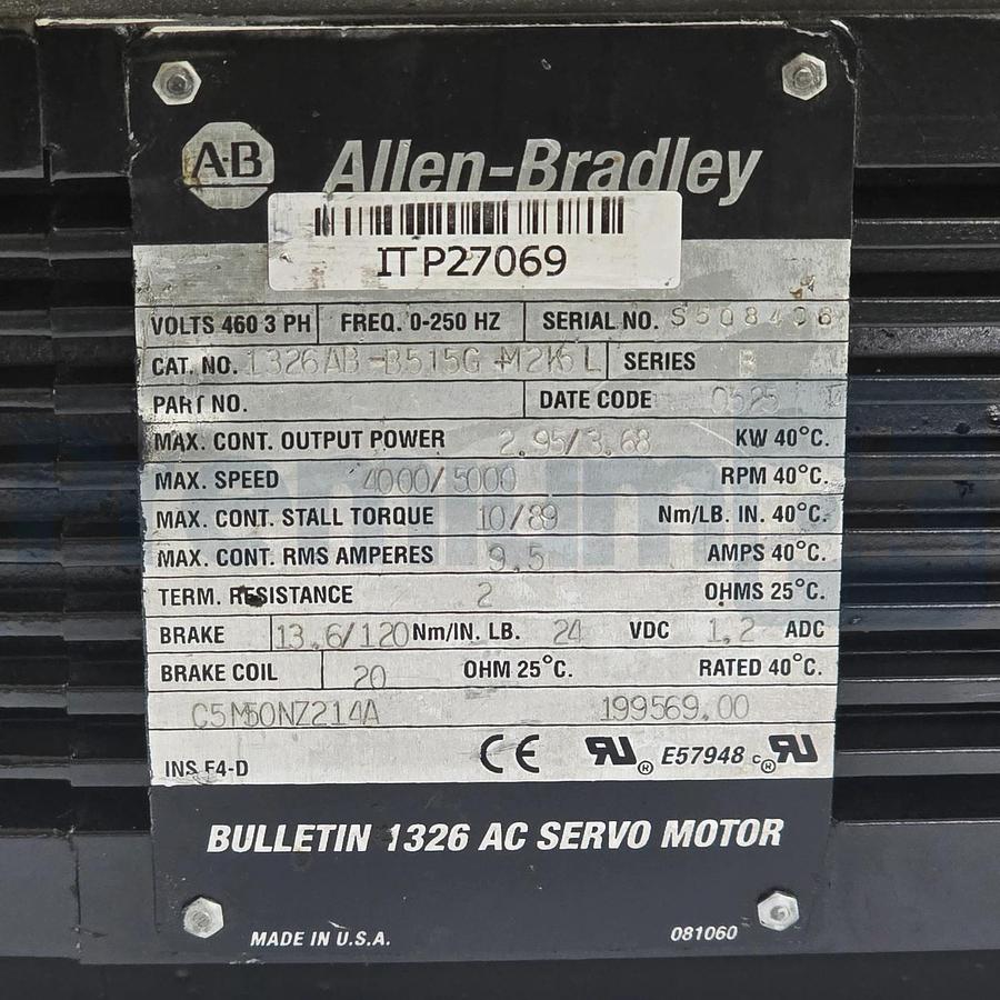 Refurbished Allen Bradley 1326AB-B515G-M2K5L /B 1326 AC Servo Motor 460V 5000RPM Refurbished