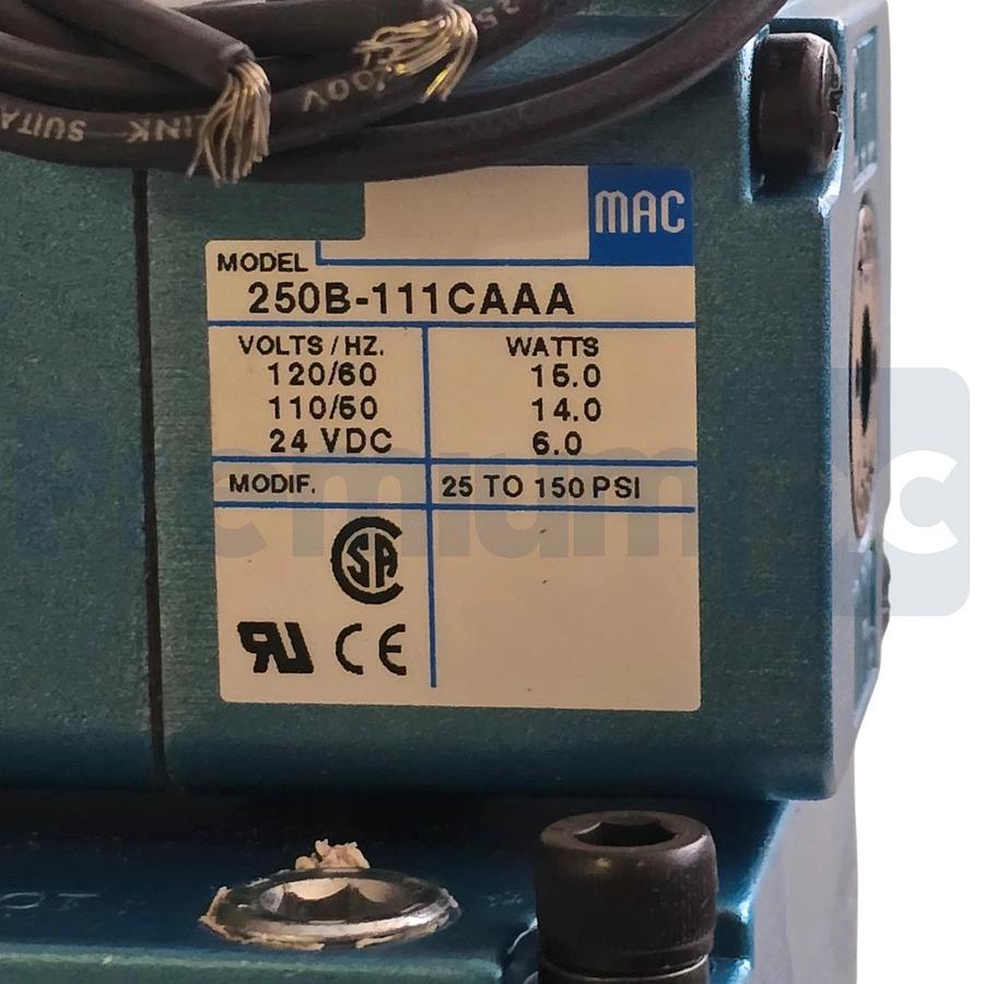 MAC Valve 58D-63-111CA 3/2-Way N/O Solenoid Valve 1-1/2" w/250B-111CAAA 110/120V