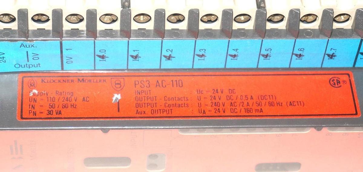Used MOELLER ELECTRIC PS3-AC110 PROGRAMMABLE LOGIC CONTROLLER PS3AC110 W/ KPG10-PS3