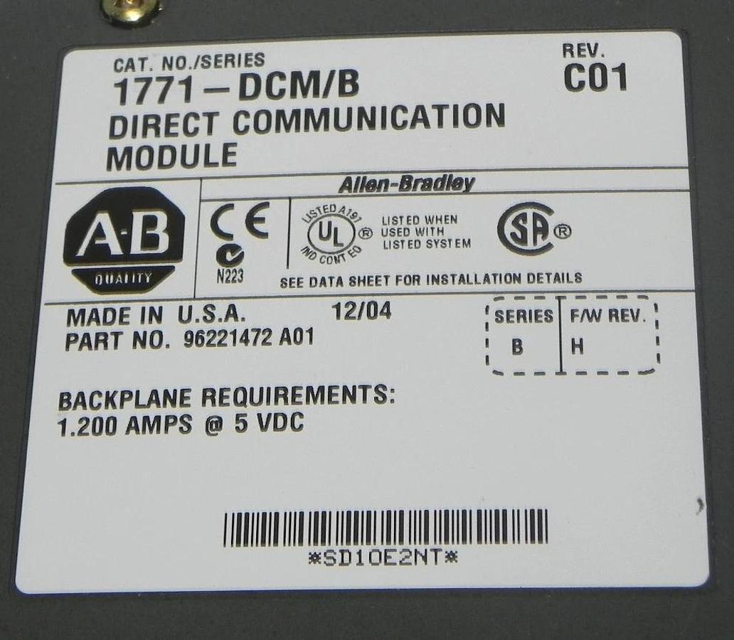 Used ALLEN BRADLEY 1771-DCM/B DIRECT COMMUNICATION MODULE REV. C01 P/N: 96221472 A01