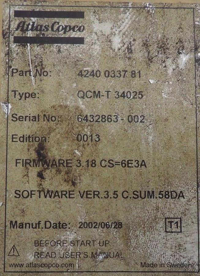 Used ATLAS COPCO 4240-0337-81 SERVO CONTROLLER QCM-T-340-25, 25AMP 340VDC, 4240033781