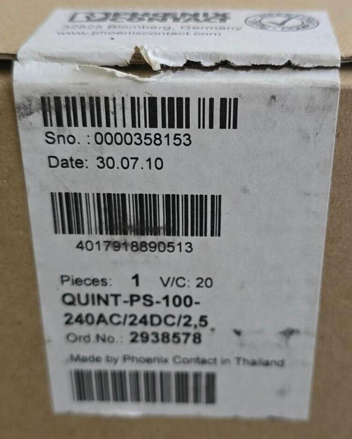 Used PHOENIX CONTACT QUINT-PS-100-240AC/24DC/2.5 - 2938578 POWER SUPPLY 24 V DC/2.5 A