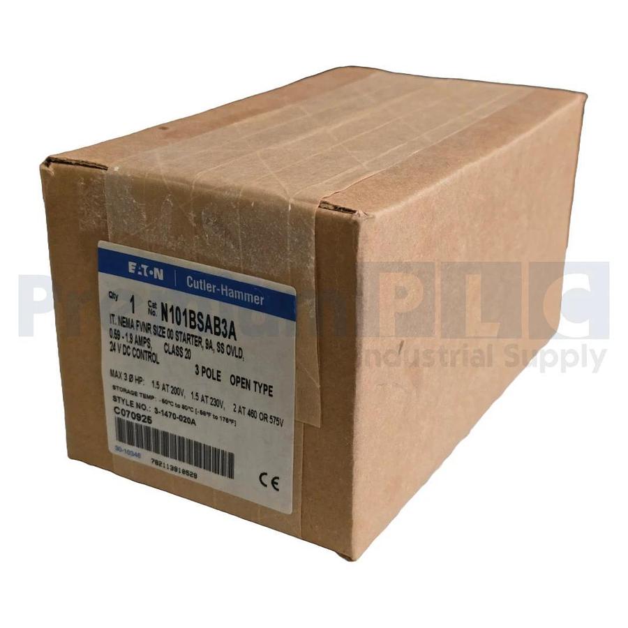 Used EATON CUTLER-HAMMER N101BSAB3A IT. NEMA FVNR SIZE 00 STARTER, 9A, SS OVLD. NSFS