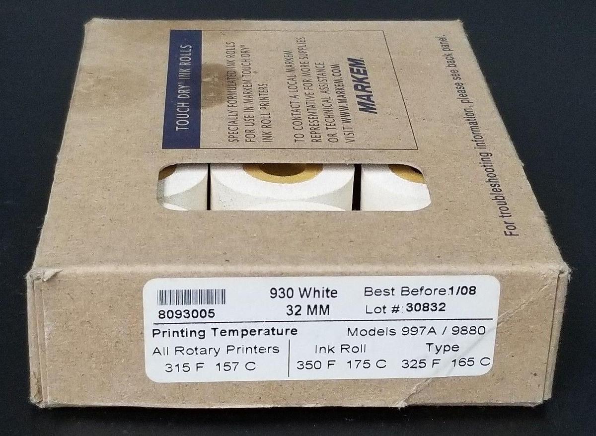 Used LOT OF 12 NIB MARKEM 930 WHITE 32MM INK ROLLS MODELS: 997A/9880