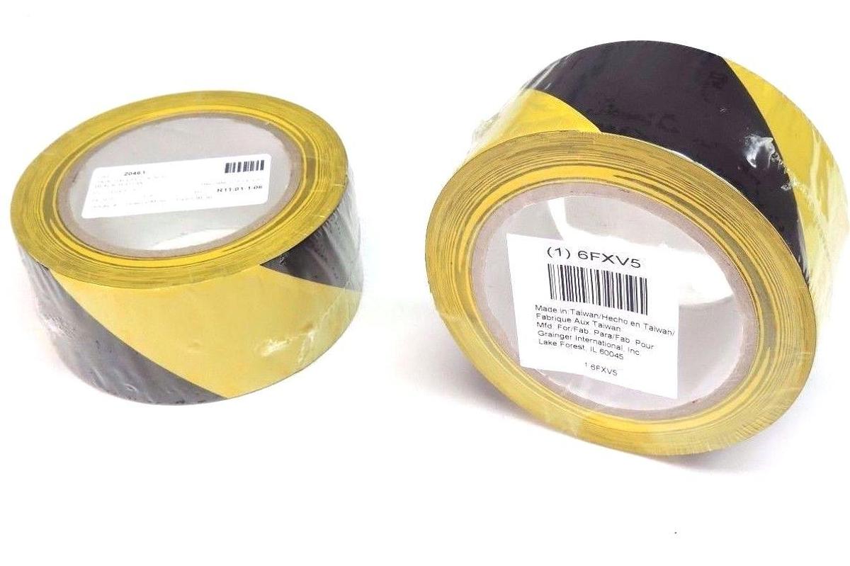 Used (2) NEW GRAINGER SAFETY WARNING TAPE 6FXV5 BLACK/YELLOW 2" W X 36 YD ( 108')