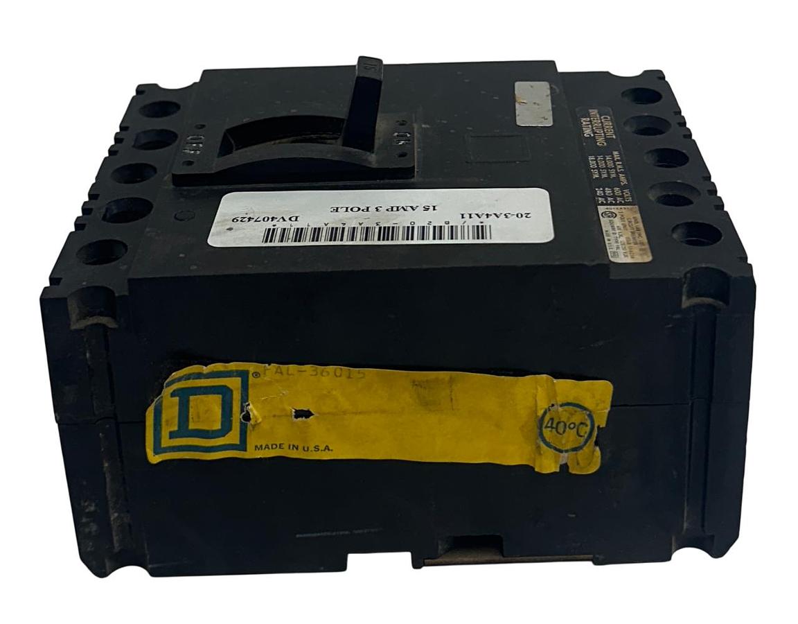 Used SQUARE D FAL-36015 / FAL36015 INDUSTRIAL CIRCUIT BREAKER 3-POLE 15A 600VAC USNP