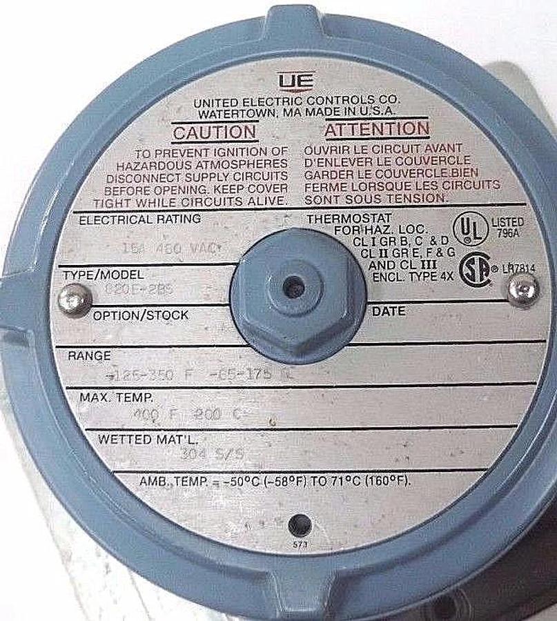 Used UNITED ELECTRIC 820E-2BS THERMOSTAT EXPLOSION-PROOF W/ UE 800