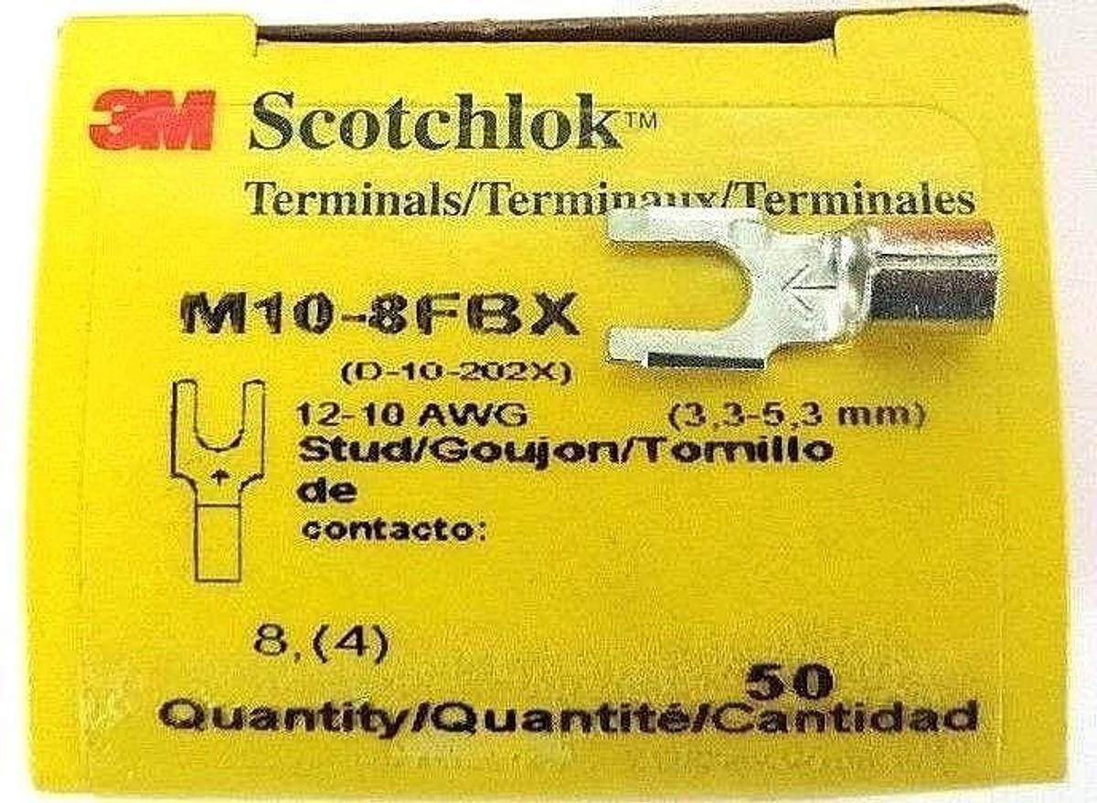 Used LOT OF 300 3M SCOTCHLOK M10-8FBX BLOCK FORK TERMINALS M108FBX, 12-10 AWG