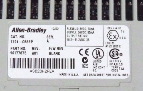 Used ALLEN BRADLEY 1794-OB8EP FLEX I/O MODULE SER A P/N 96177875 REV A01
