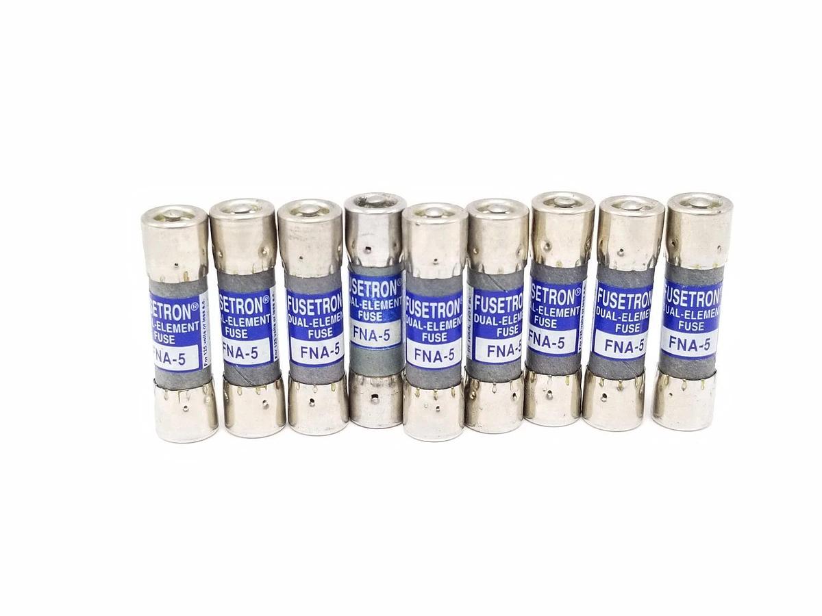 LOT OF 9 NEW COOPER BUSSMANN FNA-5 FUSETRON DUAL ELEMENT FUSES FNA5