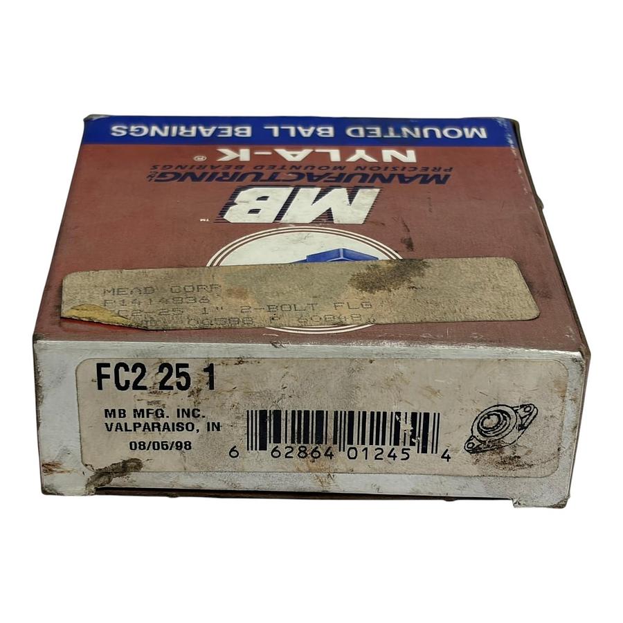 Used MB Manufacturing FC2 25 1 2-Bolt Flange Mounted Ball Bearing 1" Shaft New