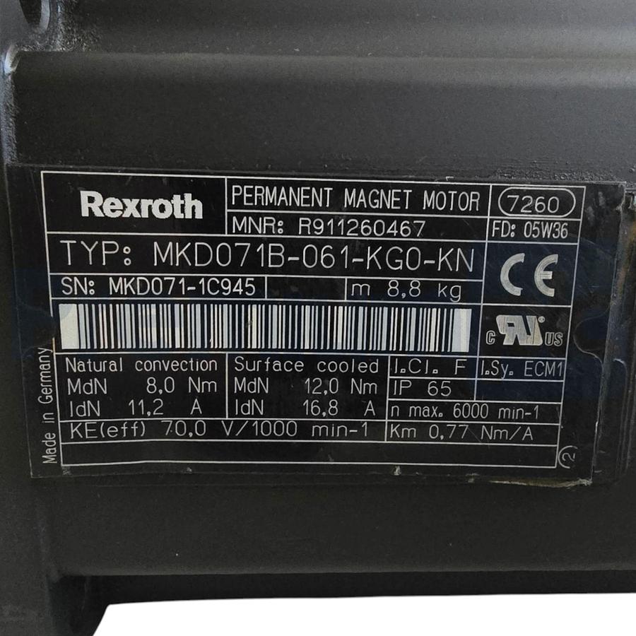 Used Rexroth Indramat R911260467 | MKD071B-061-KG0-KN MKD AC Servo Motor Refurbished