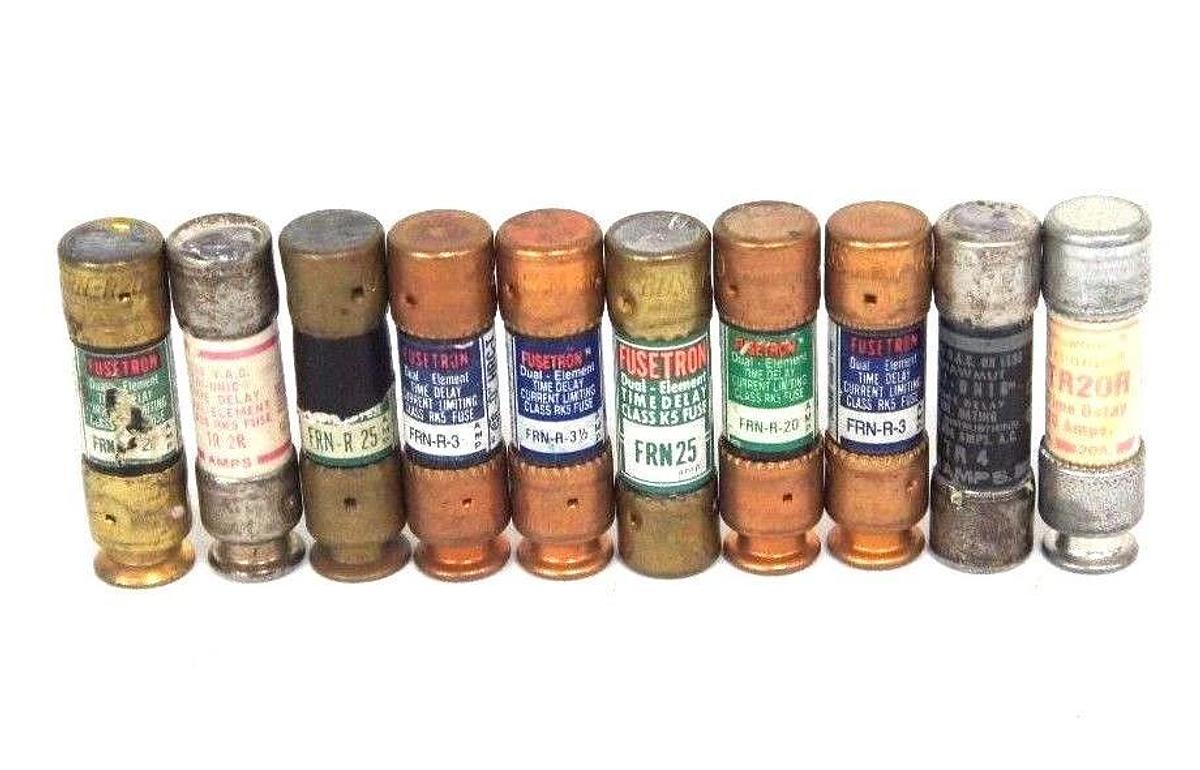 Used LOT OF 10 FUSETRON FUSES FRNR2, TR4, FRNR312, FRNR20, FRN25, FRNR25, TR20R, TR2R