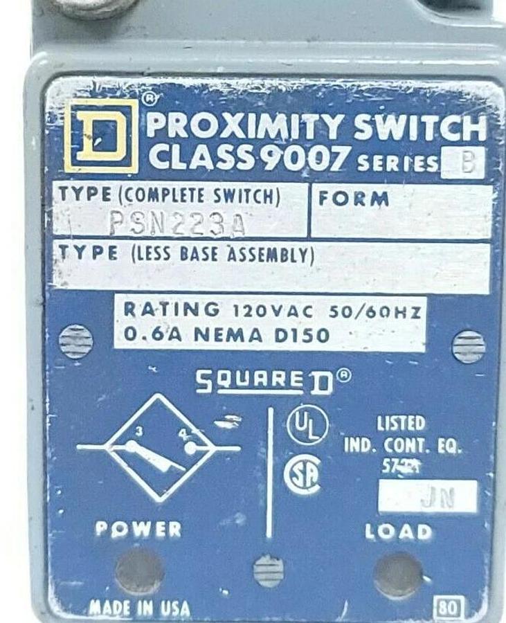 Used SQUARE D 9007-PSN223A PROXIMITY SWITCH 120VAC 50/60HZ 9007PSN223A SER. B