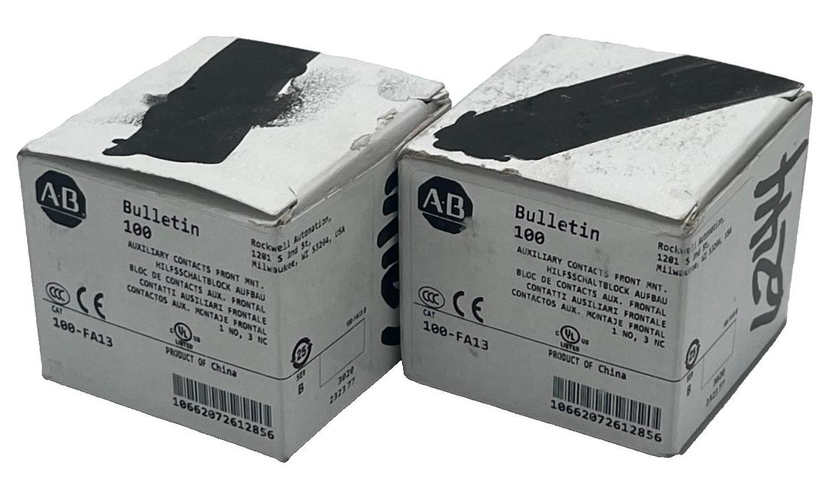 Used (2) Allen Bradley 100-FA13 Auxiliary Contact Block Front Mount 3 NO 1 NC, NSMP