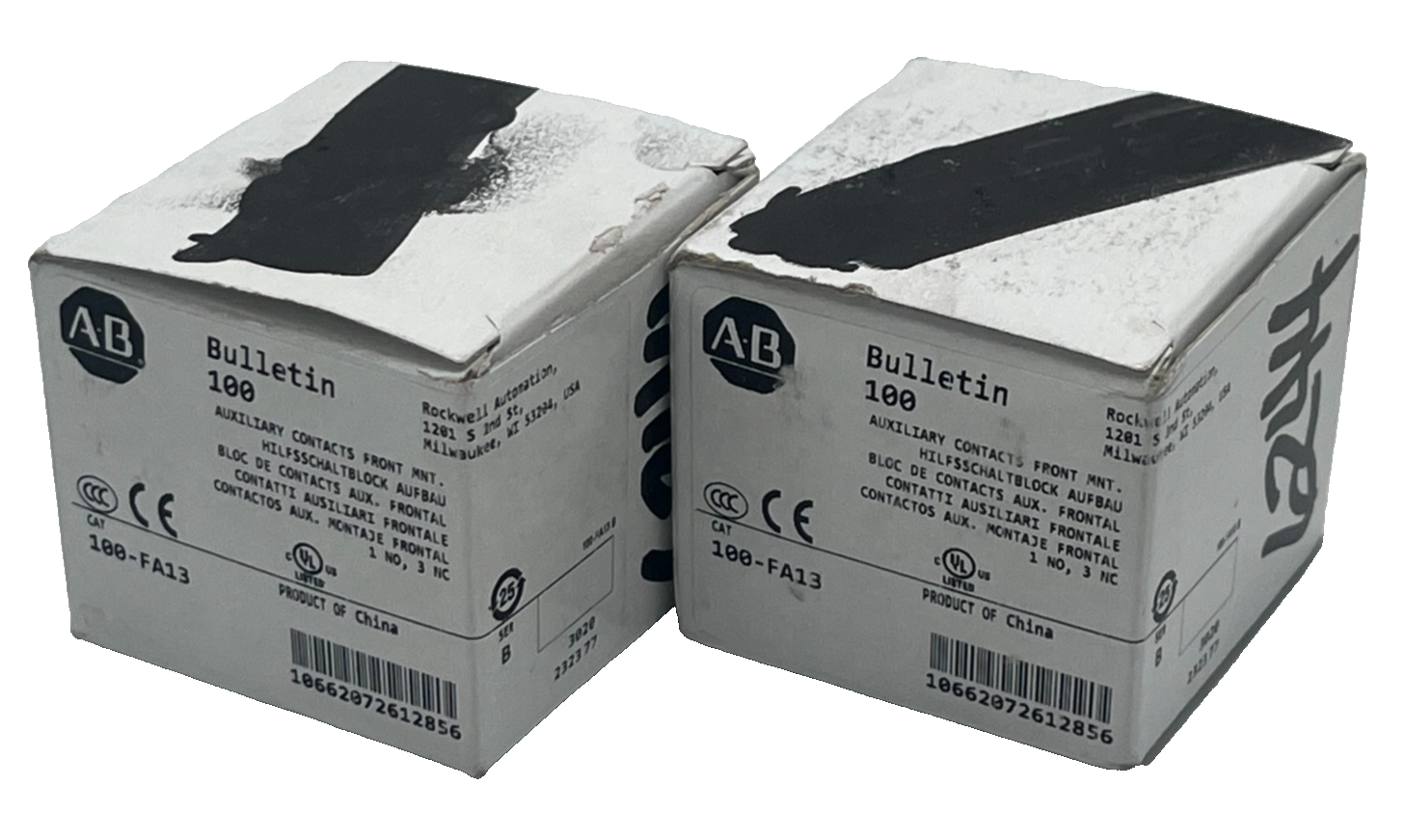 Used (2) Allen Bradley 100-FA13 Auxiliary Contact Block Front Mount 3 NO 1 NC, NSMP