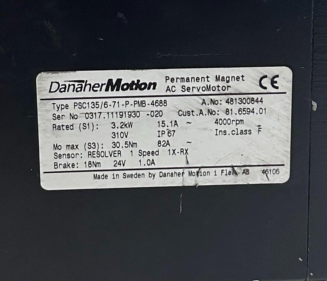Used DANAHER PSC135/6-71-P-PMB-4688 / 481300844 AC SERVO MOTOR 81.6594.01 3.2kW USNP