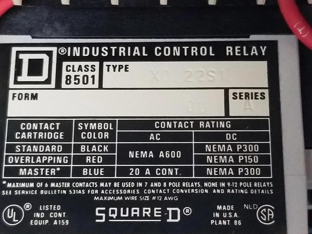 Used SQUARE D 8903 TYPE L LIGHTING CONTACTOR 8501-X0-21S1 , 8501-X0-22S1 120V 60HZ