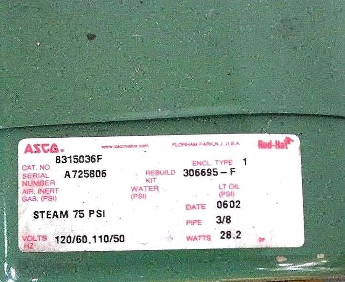 NIB ASCO 8315036F SOLENOID VALVE, 3 WAY 3/8'' PIPE