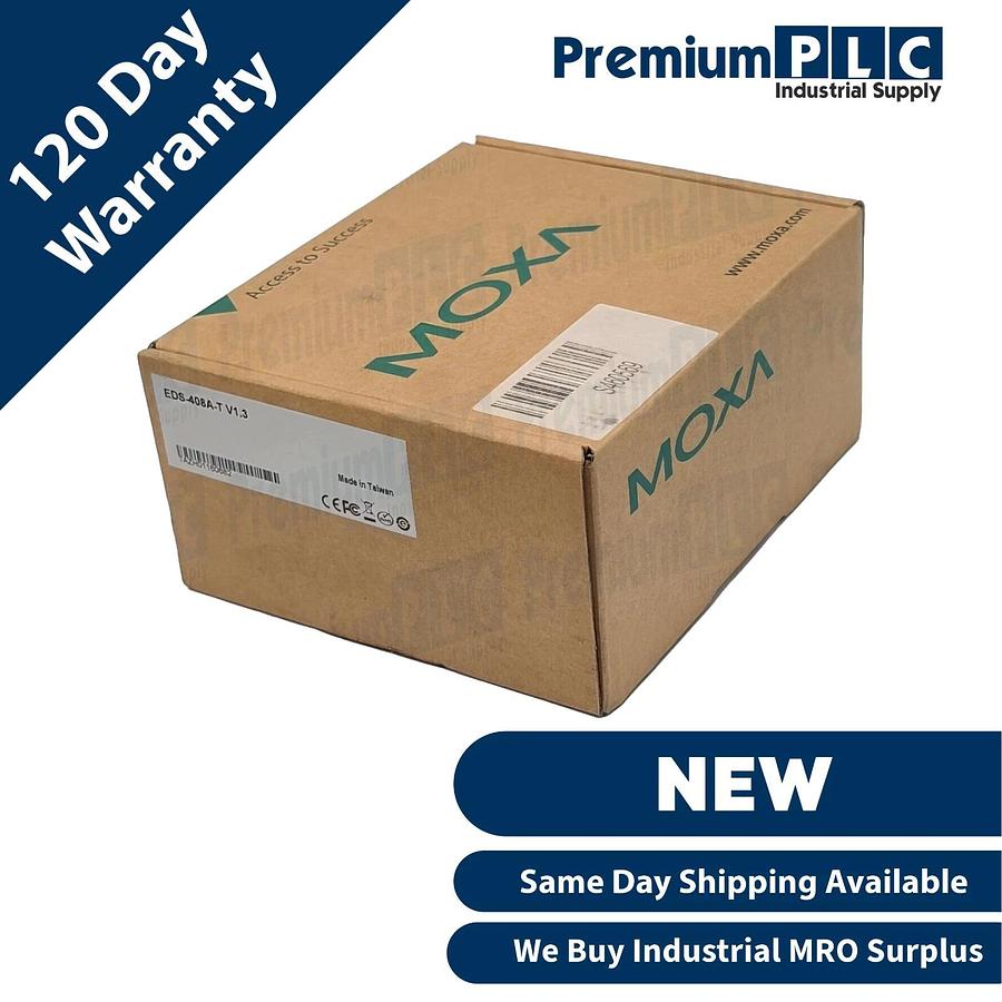 Used NEW MOXA EDS-408A-T V1.3 ETHERNET SWITCH W/ 8 10/100BaseT(X) PORTS -40 to 75°C