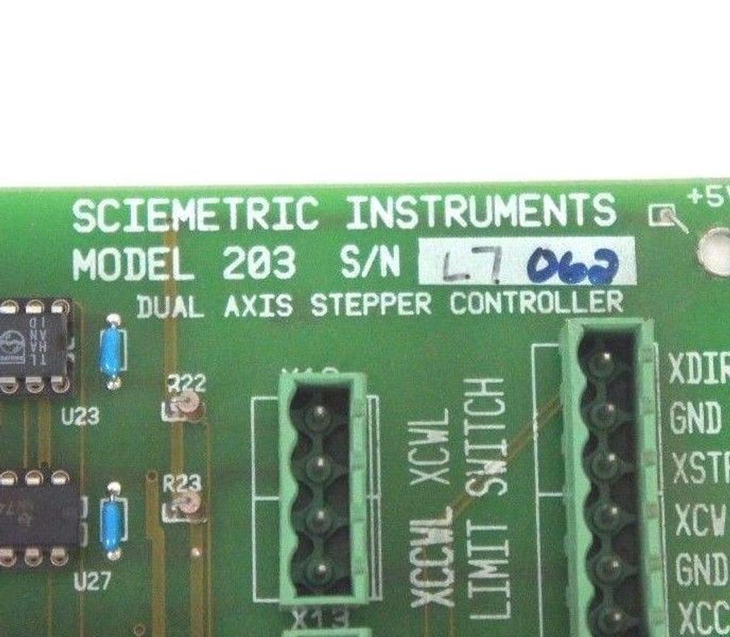 Used SCIEMETRIC INSTRUMENTS MODEL 203 DUAL AXIS STEPPER CONTROLLER BOARD