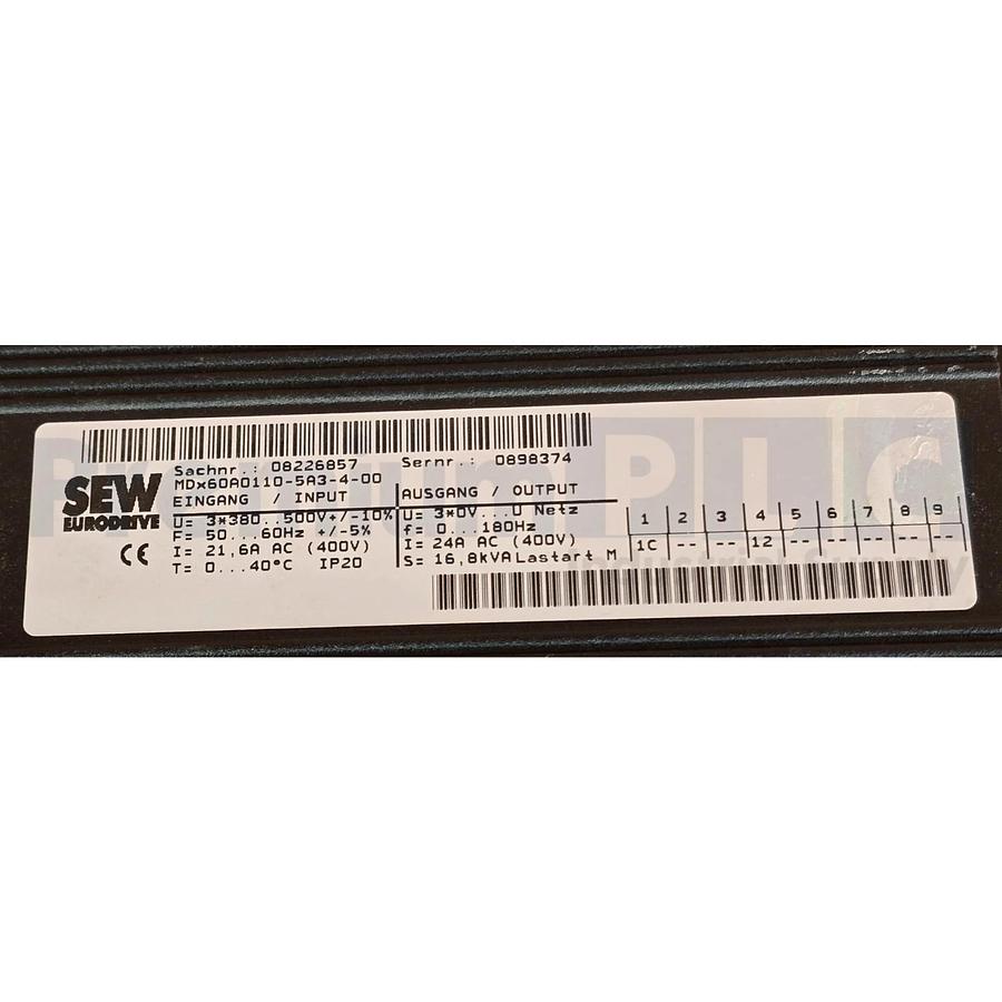 SEW MC07B0110-5A3-4-00 MOVITRAC B INVERTER 08285276 w/ MDX60A0110-5A3-4-00 NSNP