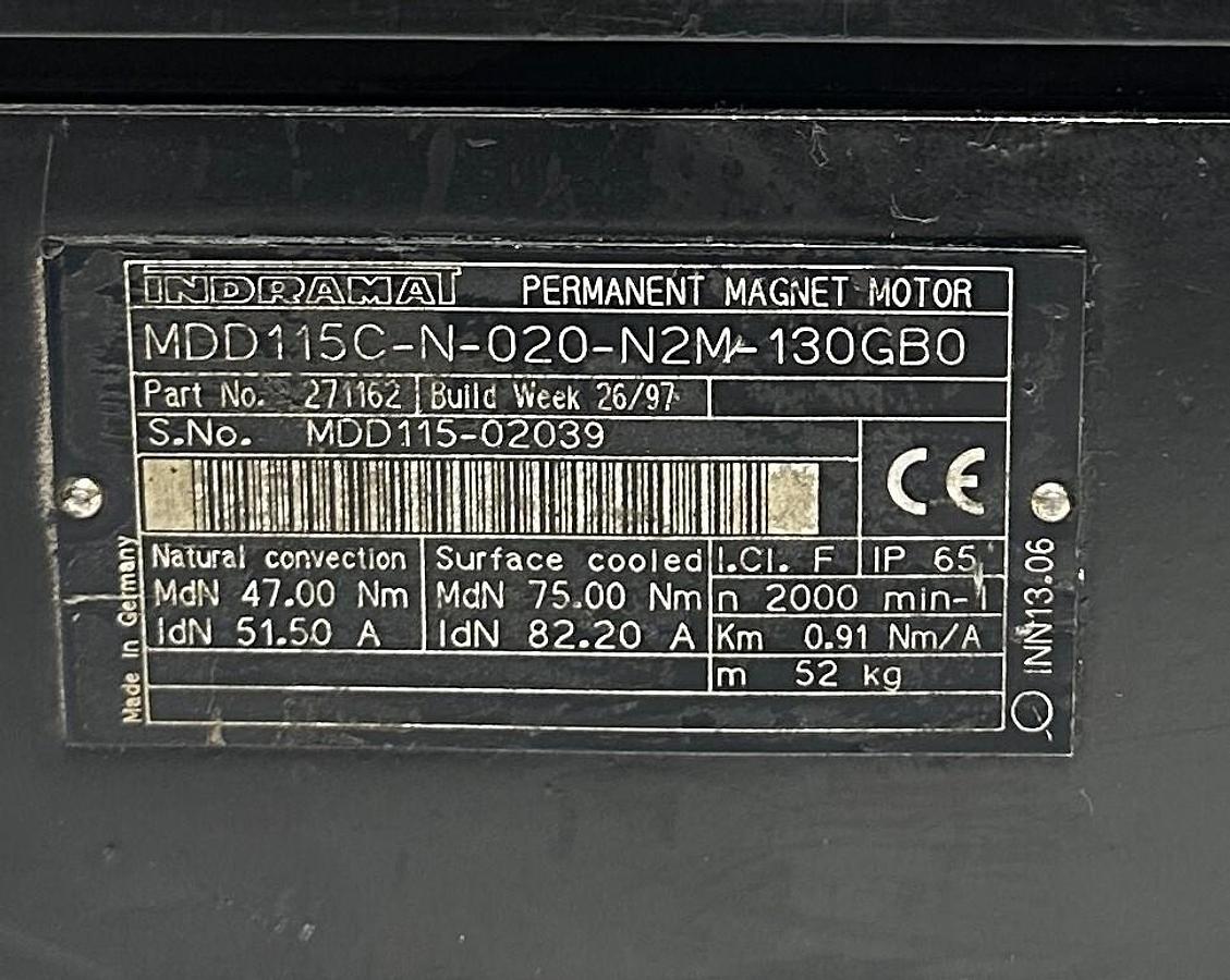 Used INDRAMAT MDD115C-N-020-N2M-130GB0 / R911271162 SERVO MOTOR 47/75Nm 51/82A REFURB