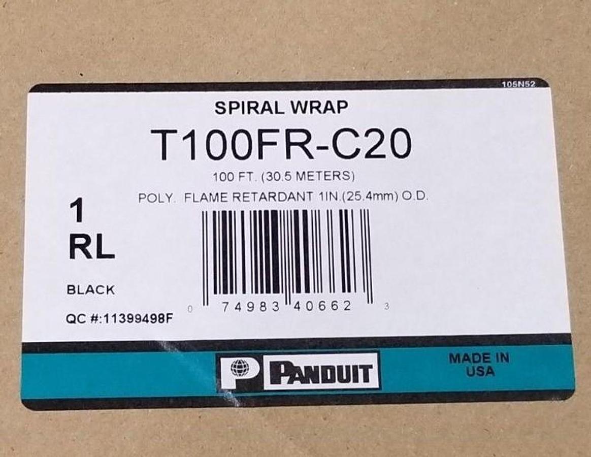 NIB PANDUIT T100FR-C20 SPIRAL WRAP 100 FT. (30.5M) POLY. FLAME RETARDANT 1 IN.