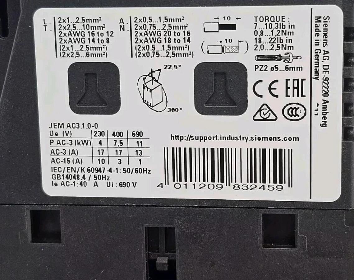 Used NIB SIEMENS 3RT2025-1BB40 CONTACTOR 3RT20251BB40