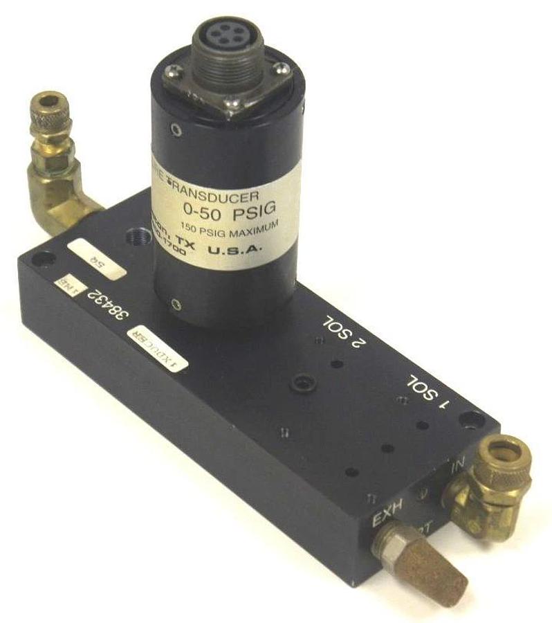 Used USON TYPE K PRESSURE TRANSDUCER MODEL 455 0-50 PSIG WITH 38432 MANIFOLD