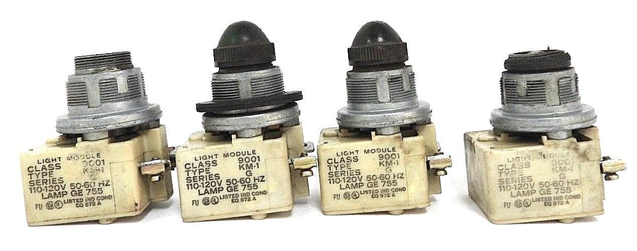 Used LOT OF 4 SQUARE D 9001-KM-1 PILOT LIGHT MODULES 9001KM1 SER. G, 110-120V