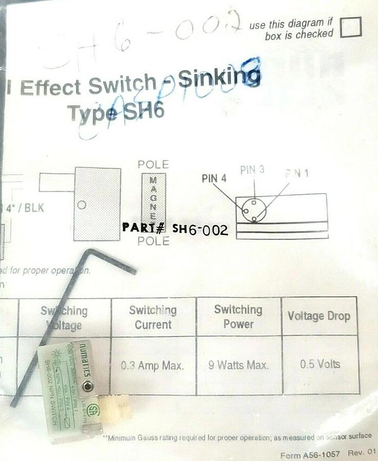 Used NEW NUMATICS SH6-002 REED SWITCH SH6002