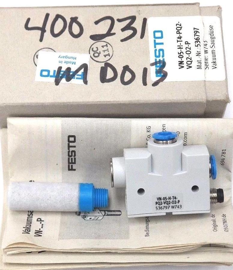 Used NIB FESTO VN-05-H-T4-PQ2-VQ2-02-P VACUUM GENER 536797 VN05HT4PQ2VQ202P