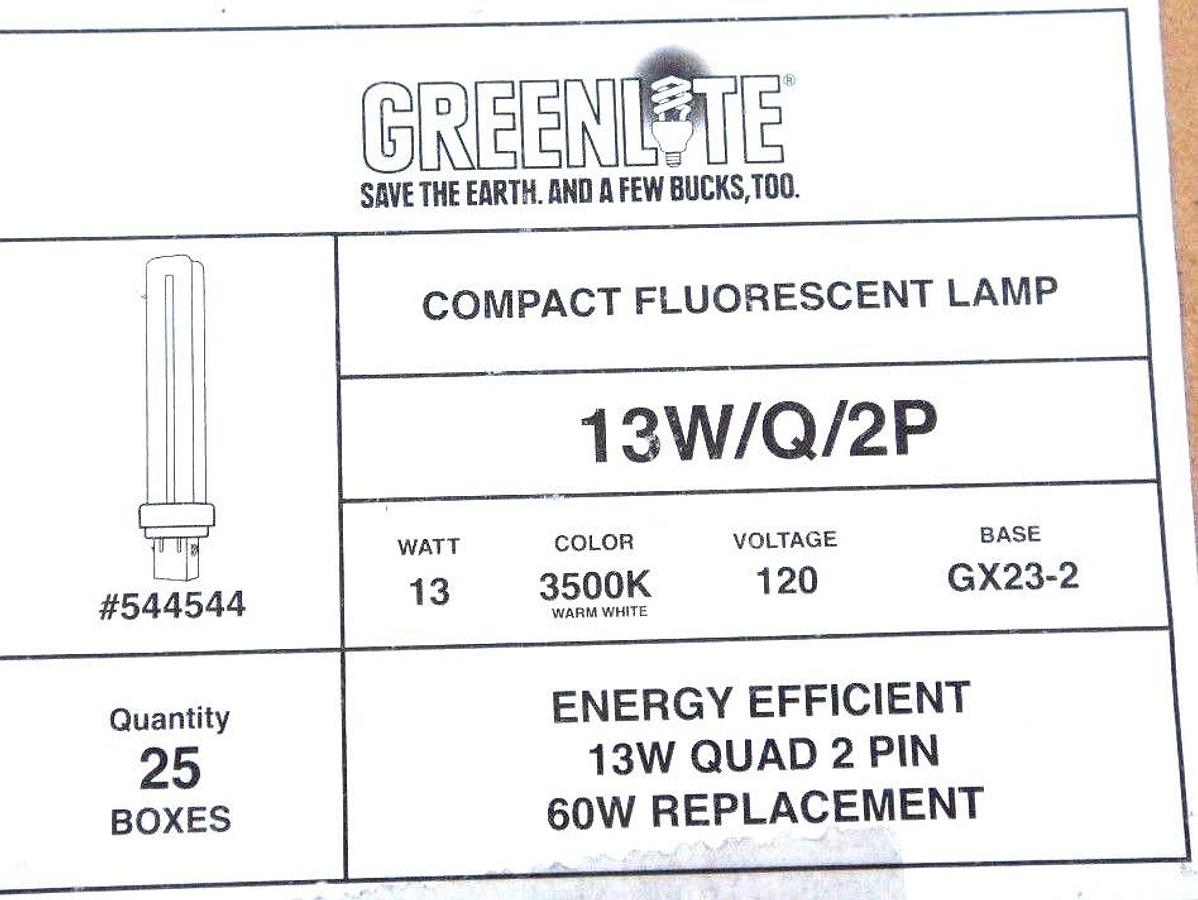 Used LOT OF 5 NIB GREENLITE 13W/Q/2P COMPACT FLUORESCENT LAMPS 13W 120V