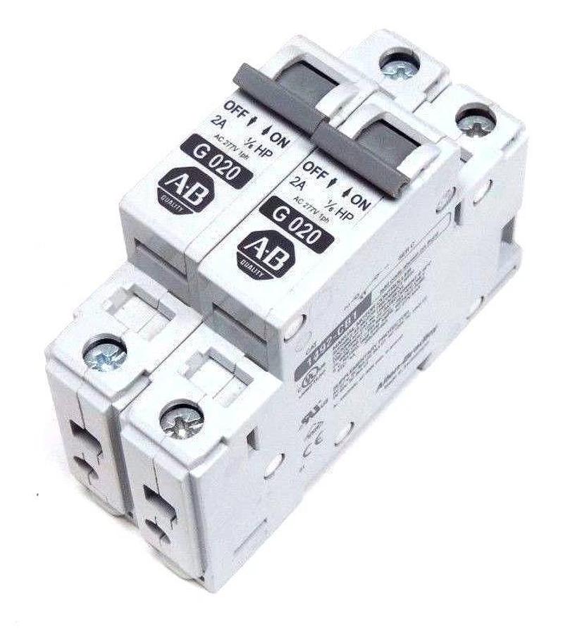 Used LOT OF 2 ALLEN BRADLEY 1492-CB1G020 CIRCUIT BREAKERS SER C, 2A, 1/6HP