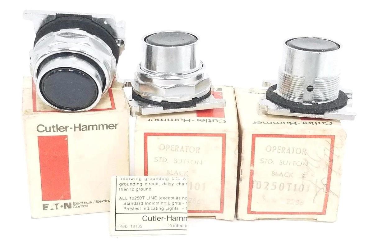 Used LOT OF 3 NIB EATON CUTLER-HAMMER 10250T101 STANDARD BLACK PUSHBUTTONS