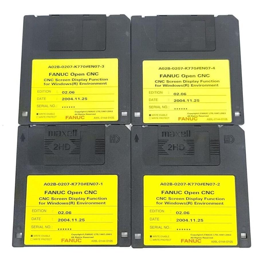 Used NEW FANUC A02B-0207-K770 OPEN CNC FLOPPY DISK SET EN07-1, EN07-2, EN07-3, EN07-4