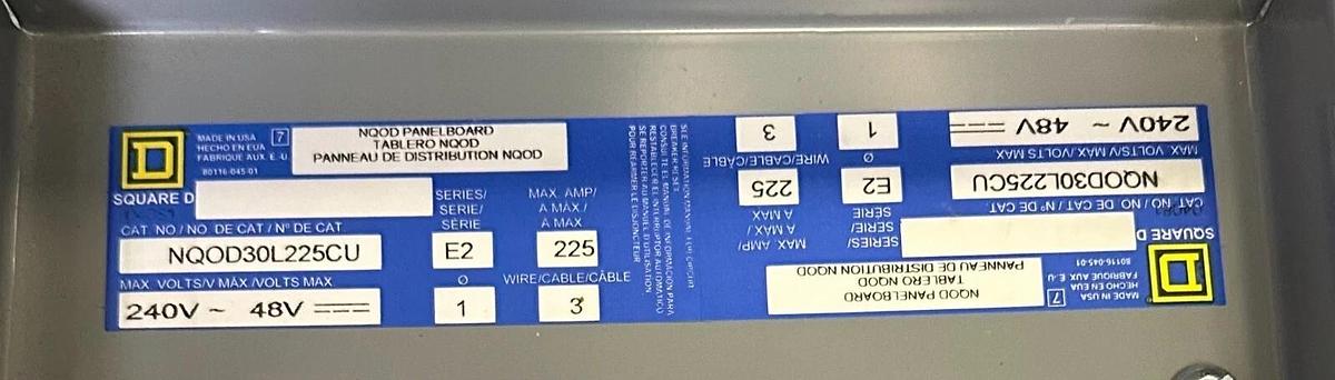 NEW SQUARE D NQOD30L225CU /E2 NQOD/NQODM PANELBOARD 240V 225A MH32 NQB532 MHC32